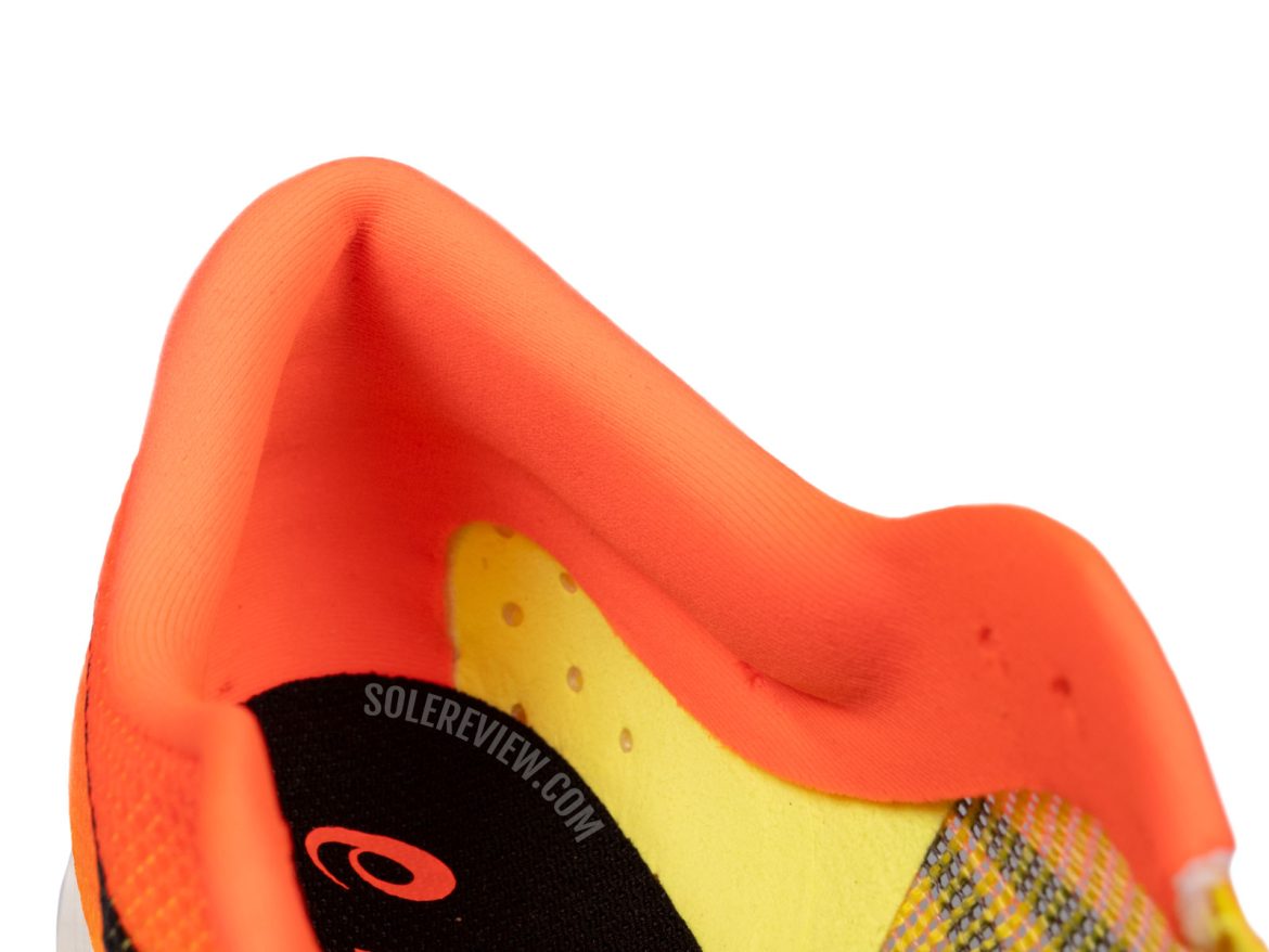 The heel collar of the Asics Metaspeed Sky Paris.