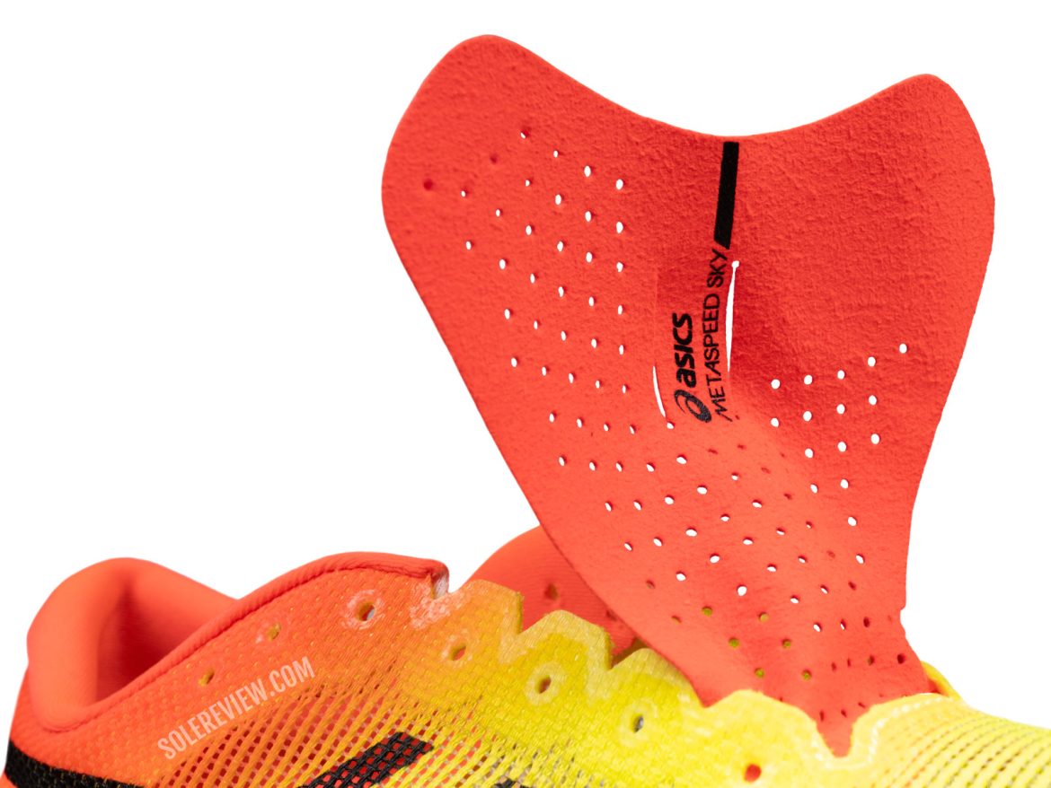 The tongue of the Asics Metaspeed Sky Paris.