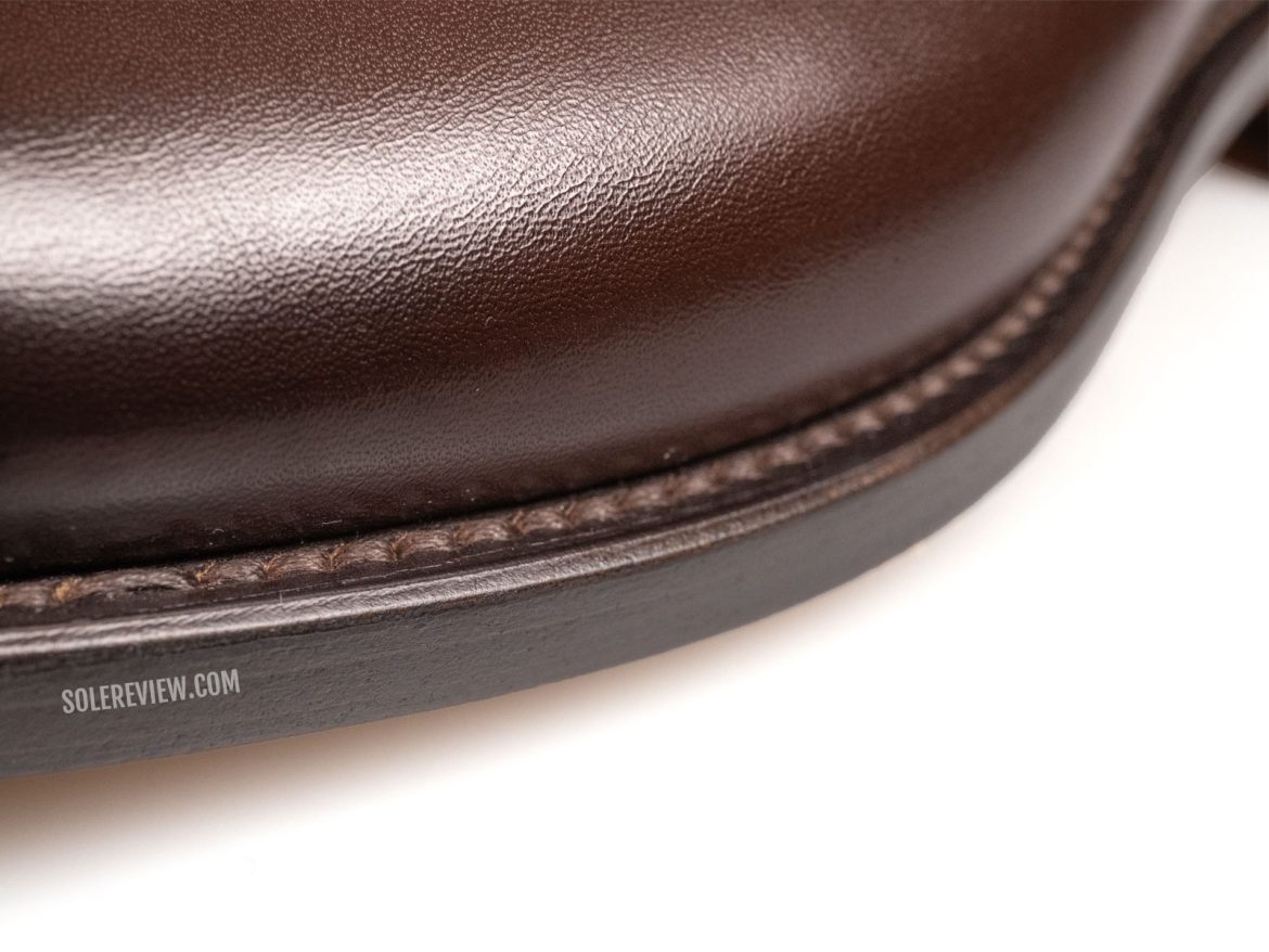 The Goodyear Welt of the Ferragamo Tramezza Derby.
