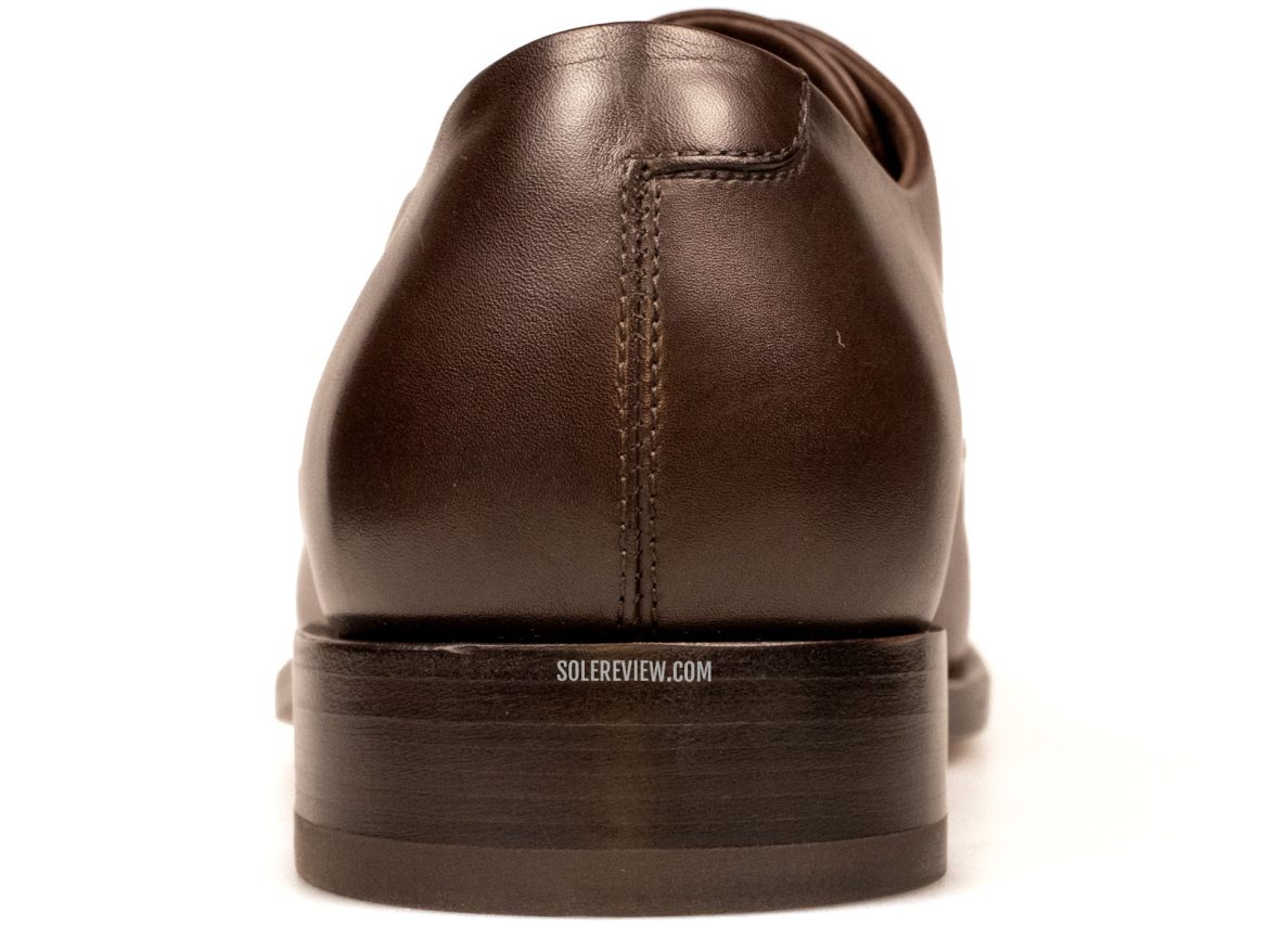 The heel view of the Ferragamo Tramezza Derby.