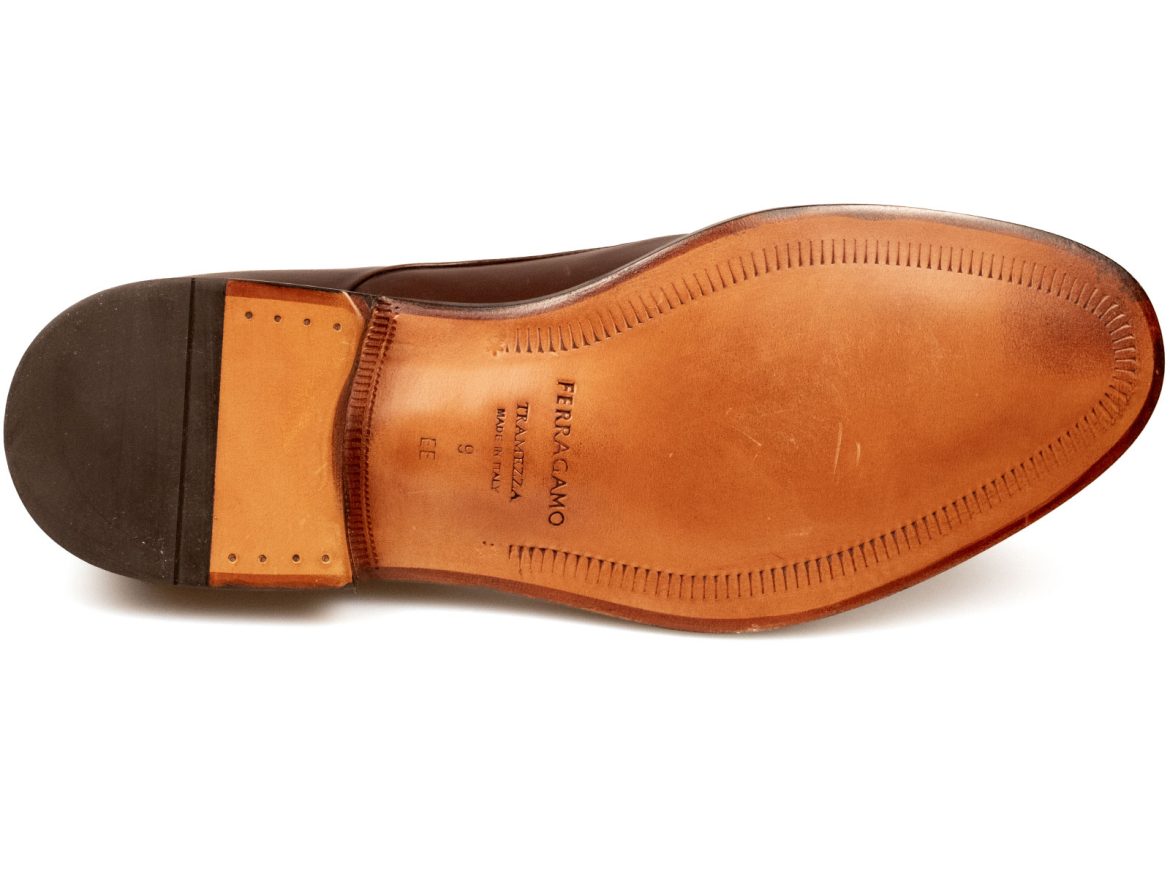 The outsole of the Ferragamo Tramezza Derby.