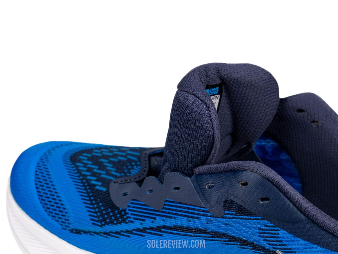 The padded tongue of the Hoka Skyflow.