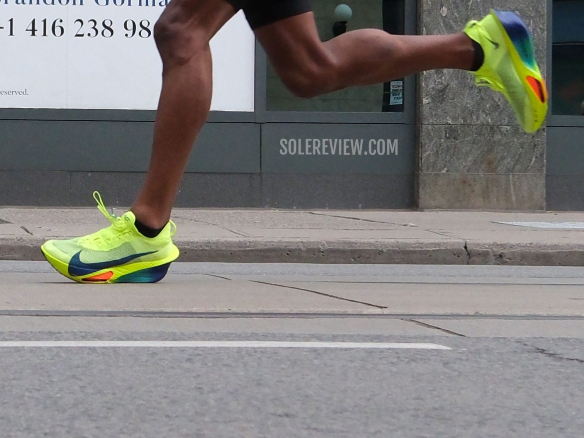 The Nike Alphafly 3 on the road.