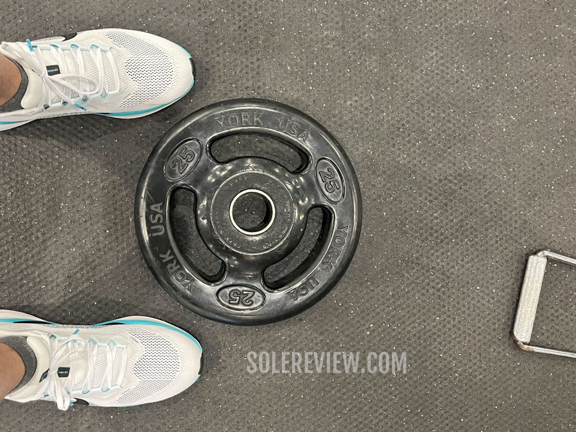 The Nike Pegasus 41 in a gym.