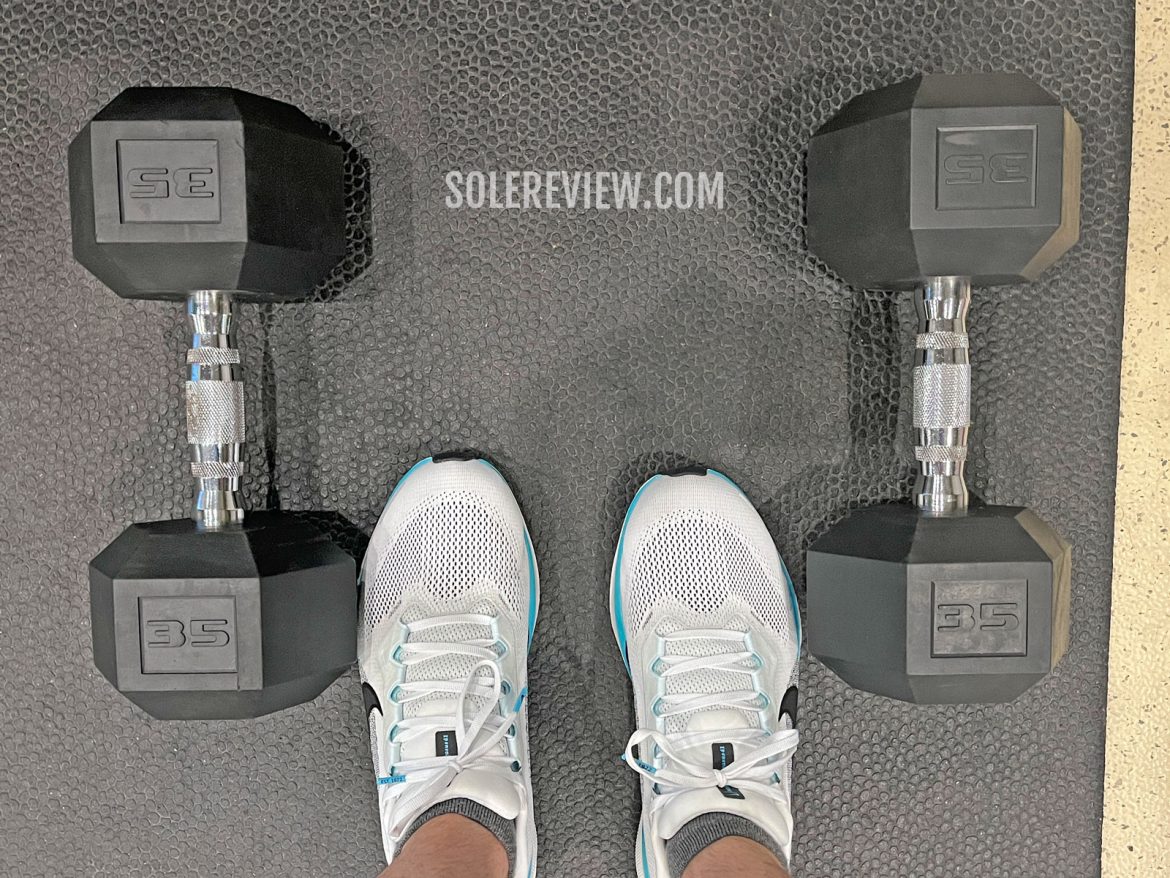 The Nike Pegasus 41 in a gym.