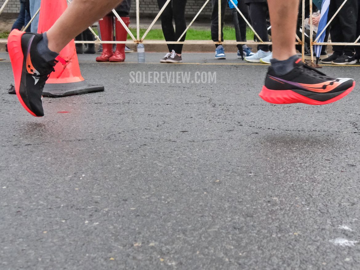 The Saucony Endorphin Pro 4 on the road.