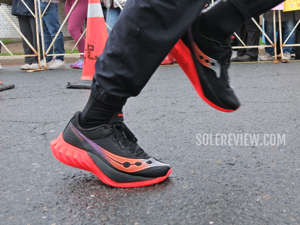 The Saucony Endorphin Pro 4 on the road.