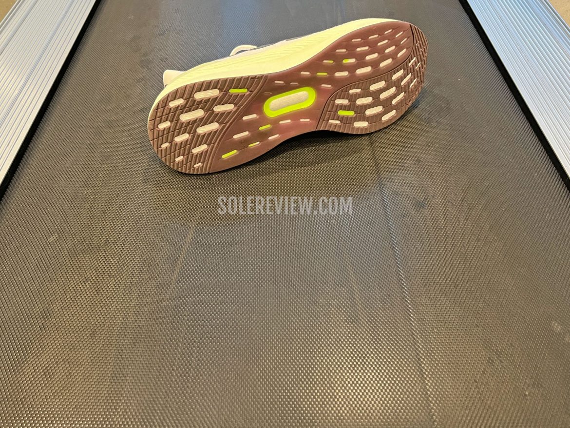 The adidas Ultraboost 5X on a treadmill.