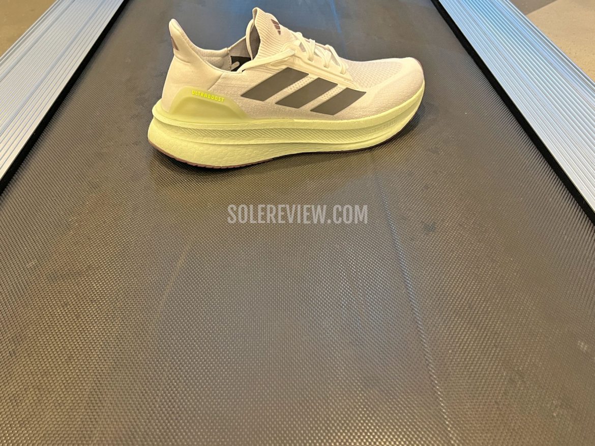 The adidas Ultraboost 5X on a treadmill.