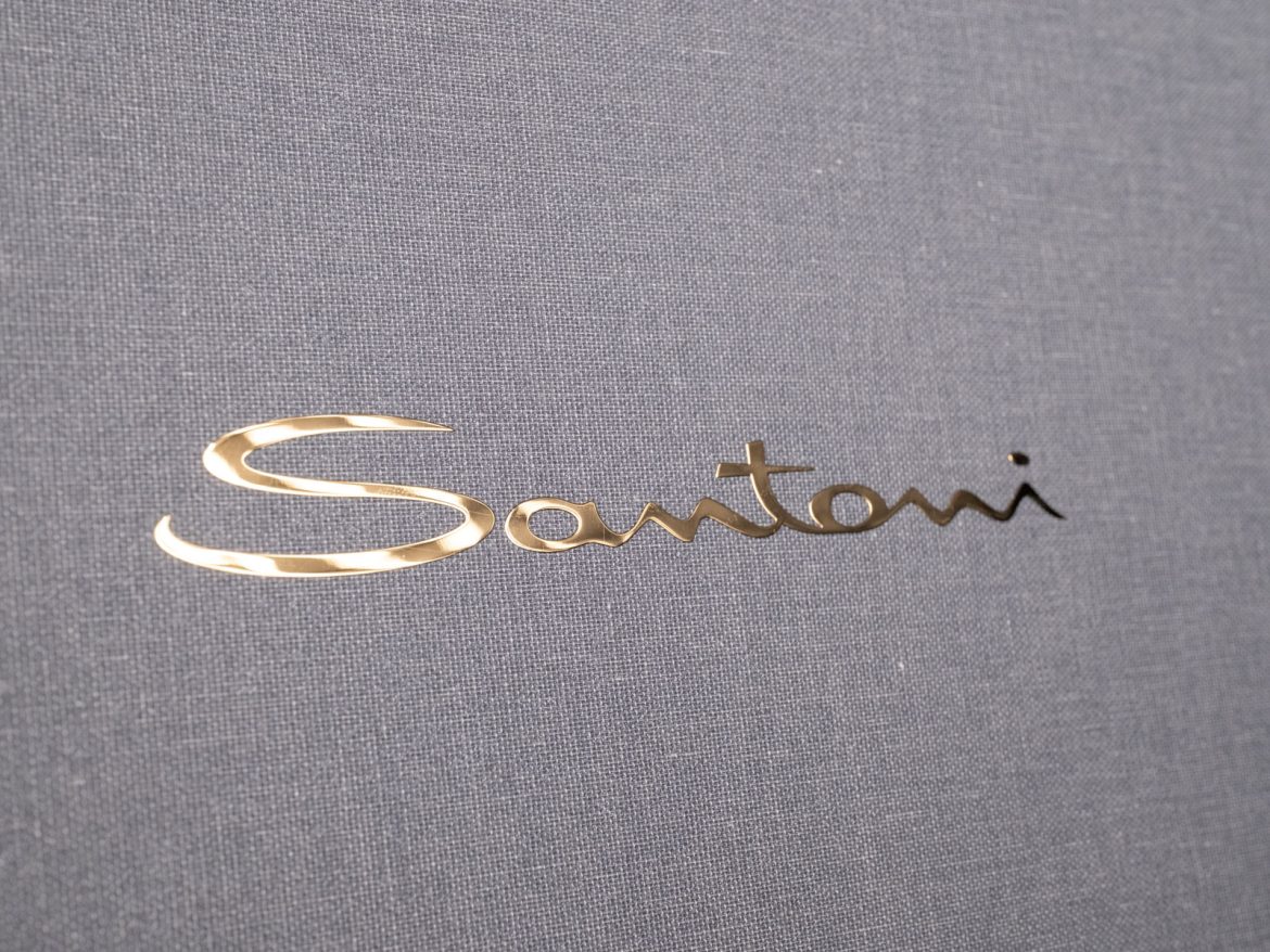 The golden lettering on the Santoni Limited Edition shoe box.