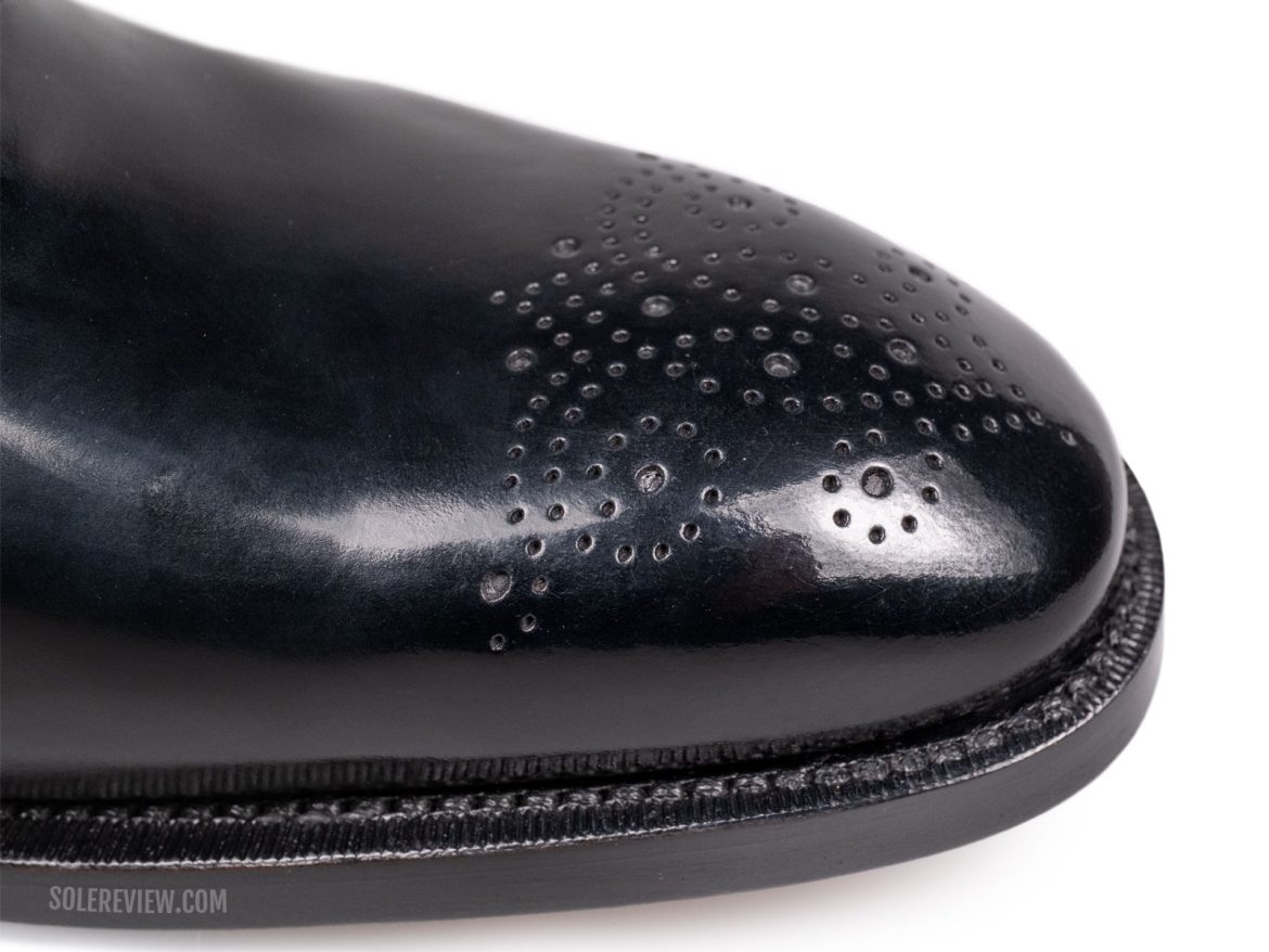 The brogue detailing on the Santoni Limited Edition shoe.