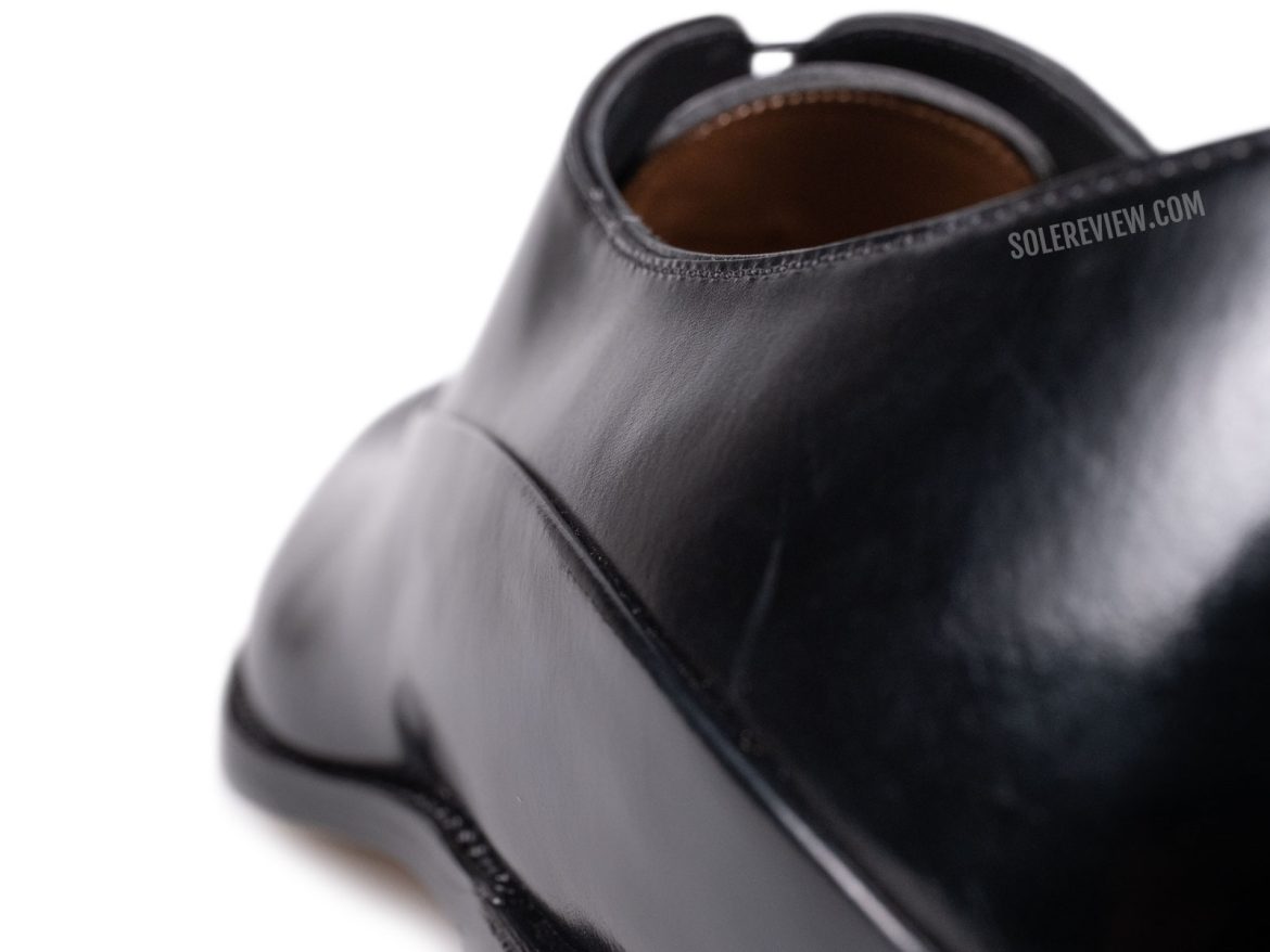 The folded panel on the Santoni Limited Edition shoe.