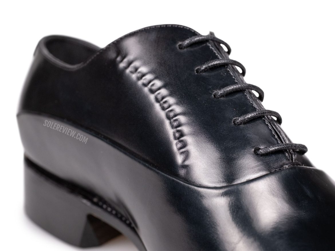 The reverse stitch details on the Santoni Limited Edition shoe.