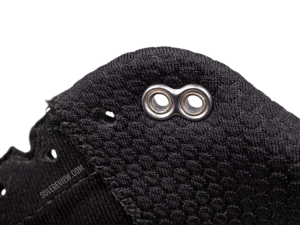 The metal eyelets of the Hoka Bondi SR.