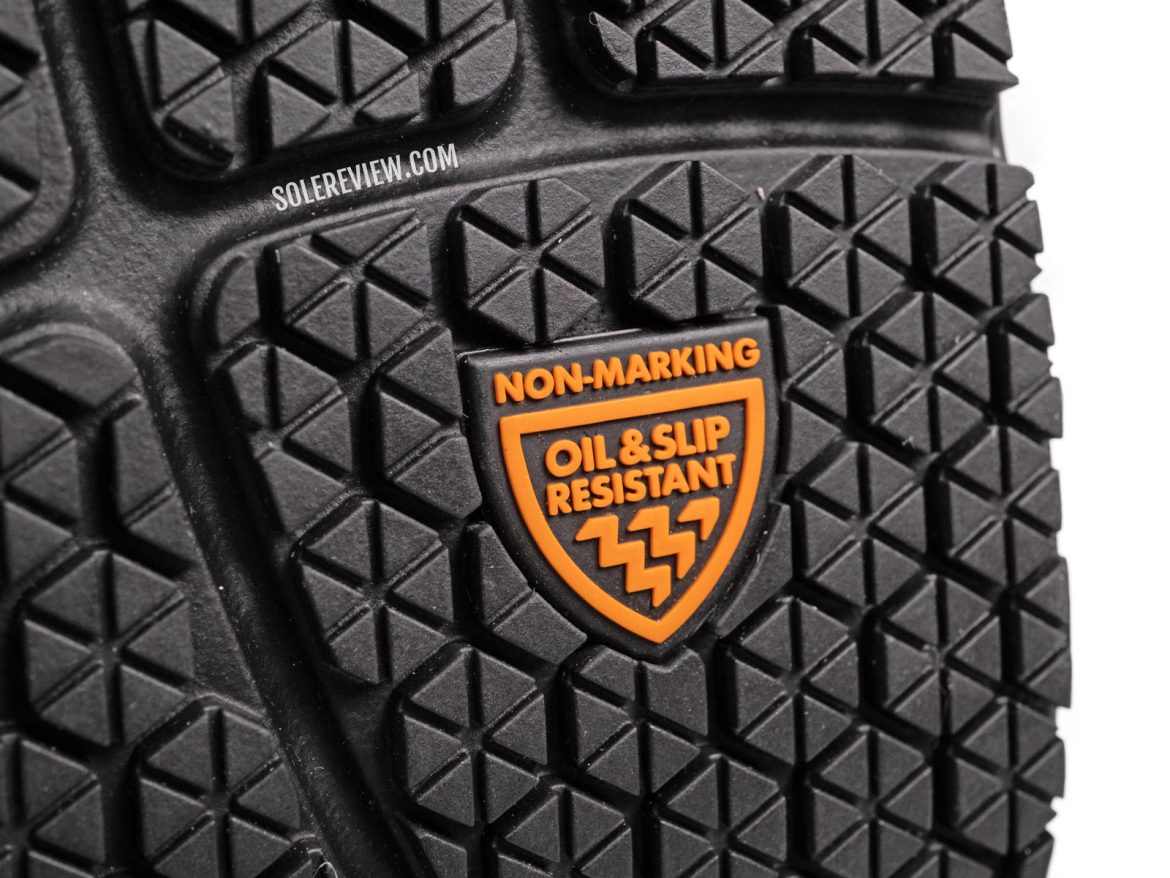 The slip resistant outsole of the Hoka Bondi SR.