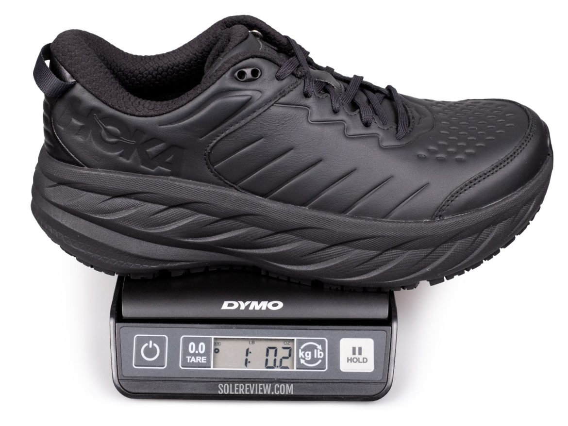 The Hoka Bondi SR on a scale.