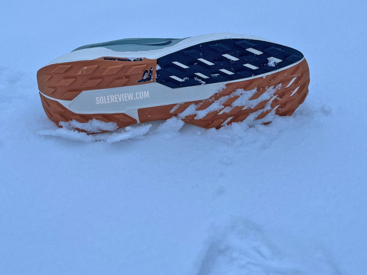 The Nike Pegasus Trail 5 in snow.