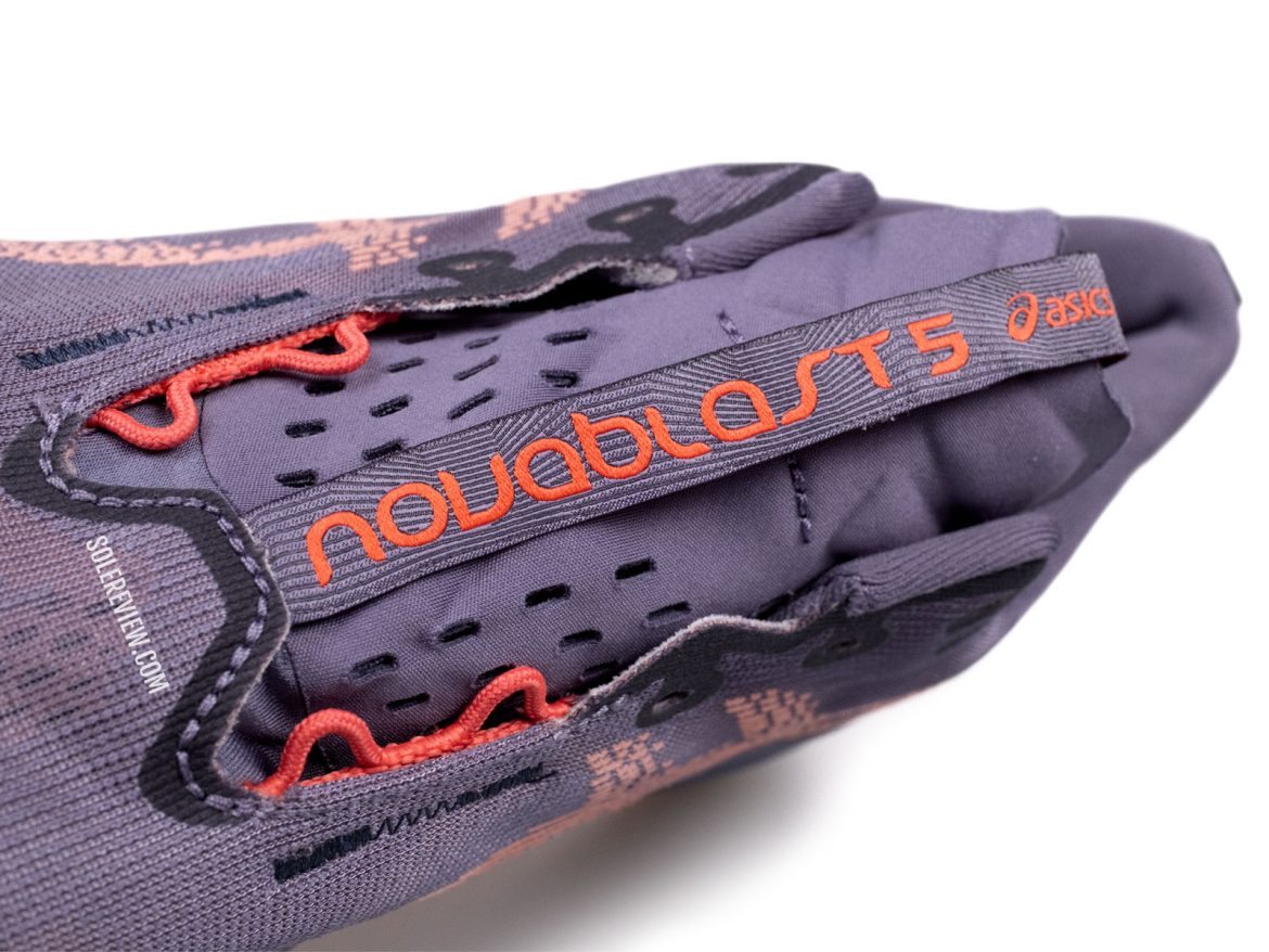 The tongue top of the Asics Novablast 5.