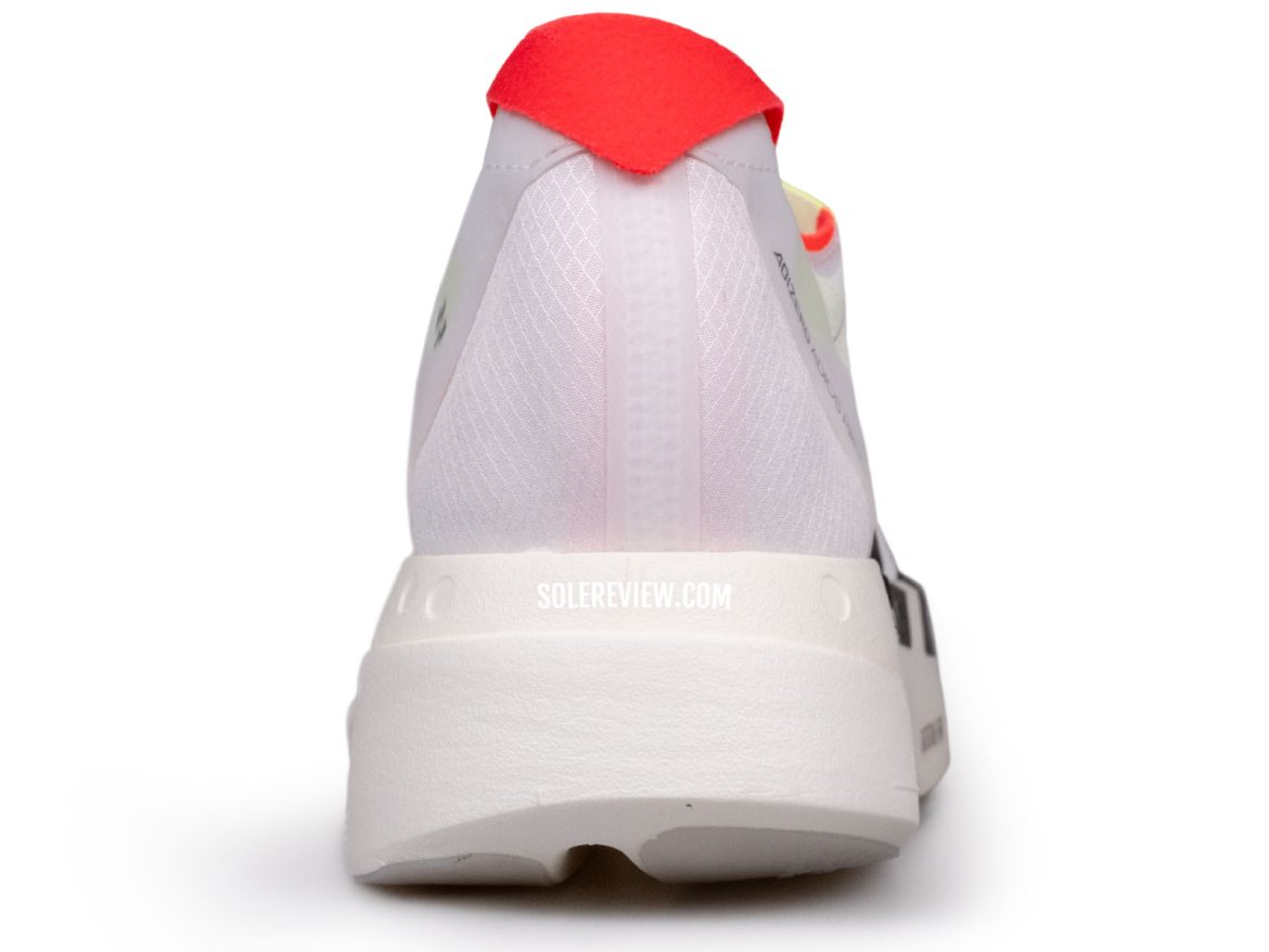 The heel view of the adidas adios Pro 4.
