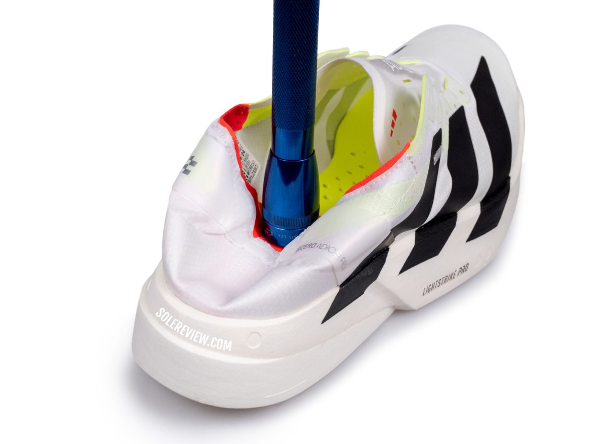 The collapsible heel of the adidas adios Pro 4.