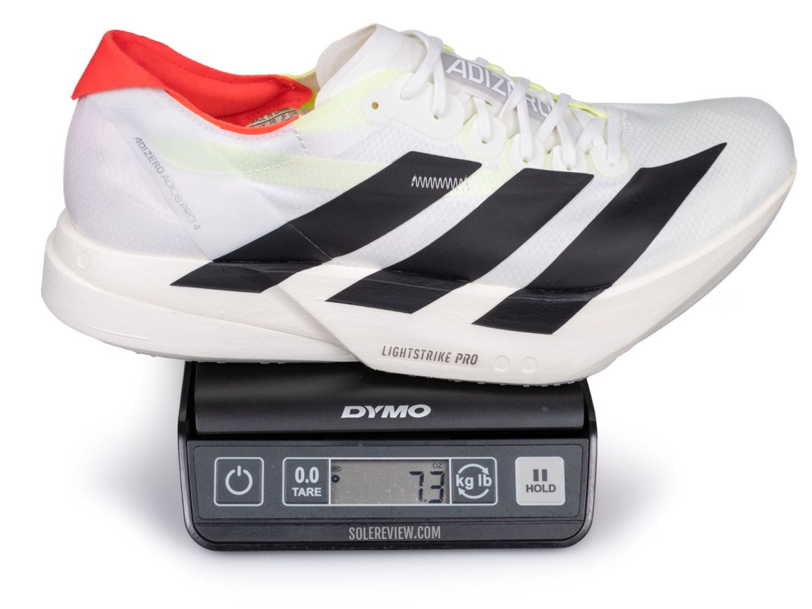 The adidas adios Pro 4 on a scale.