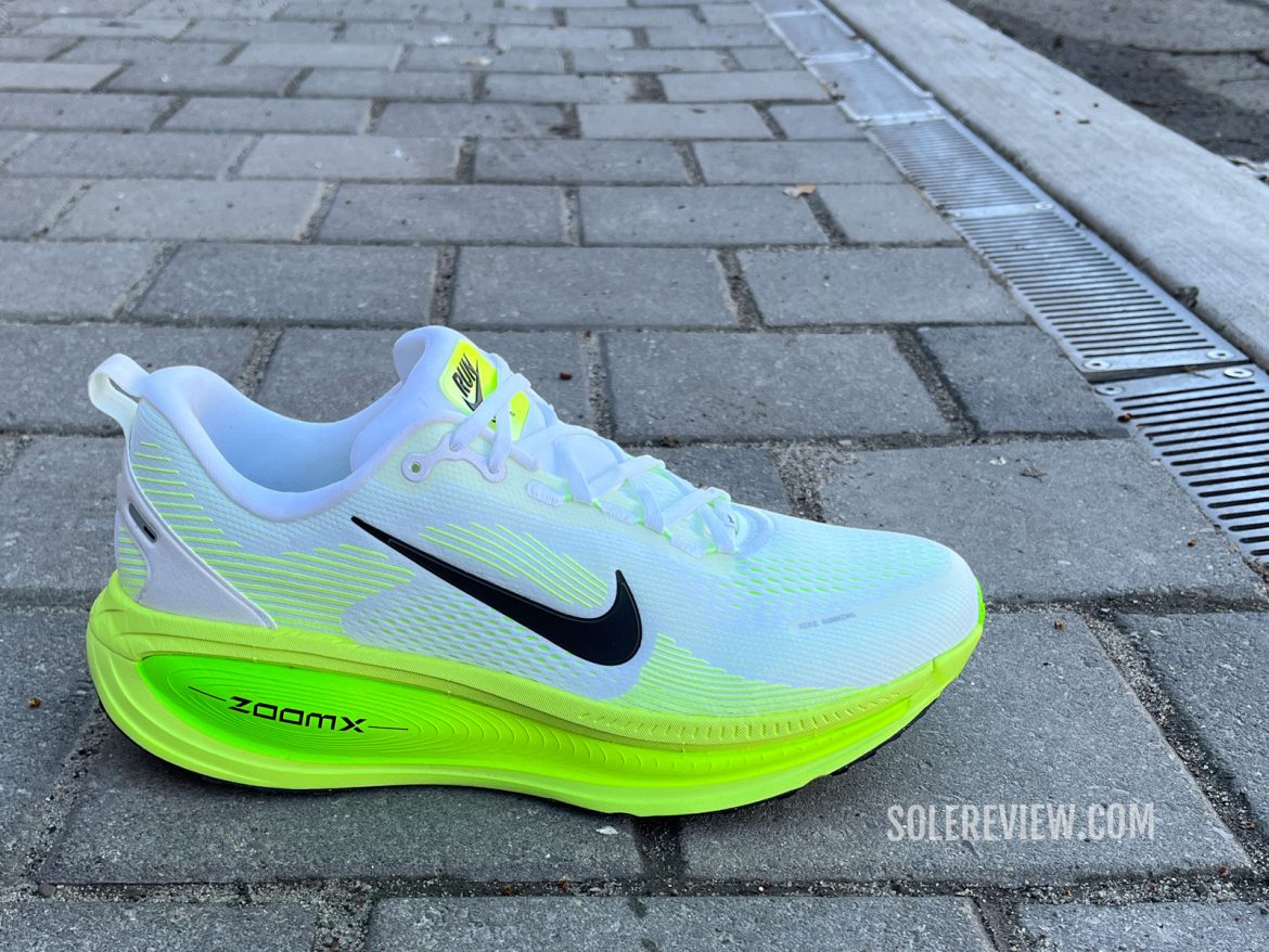 The Nike Vomero 18 on the road.