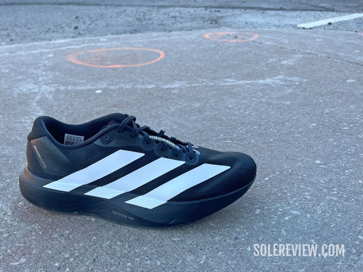 The adidas adizero EVO SL on the road.