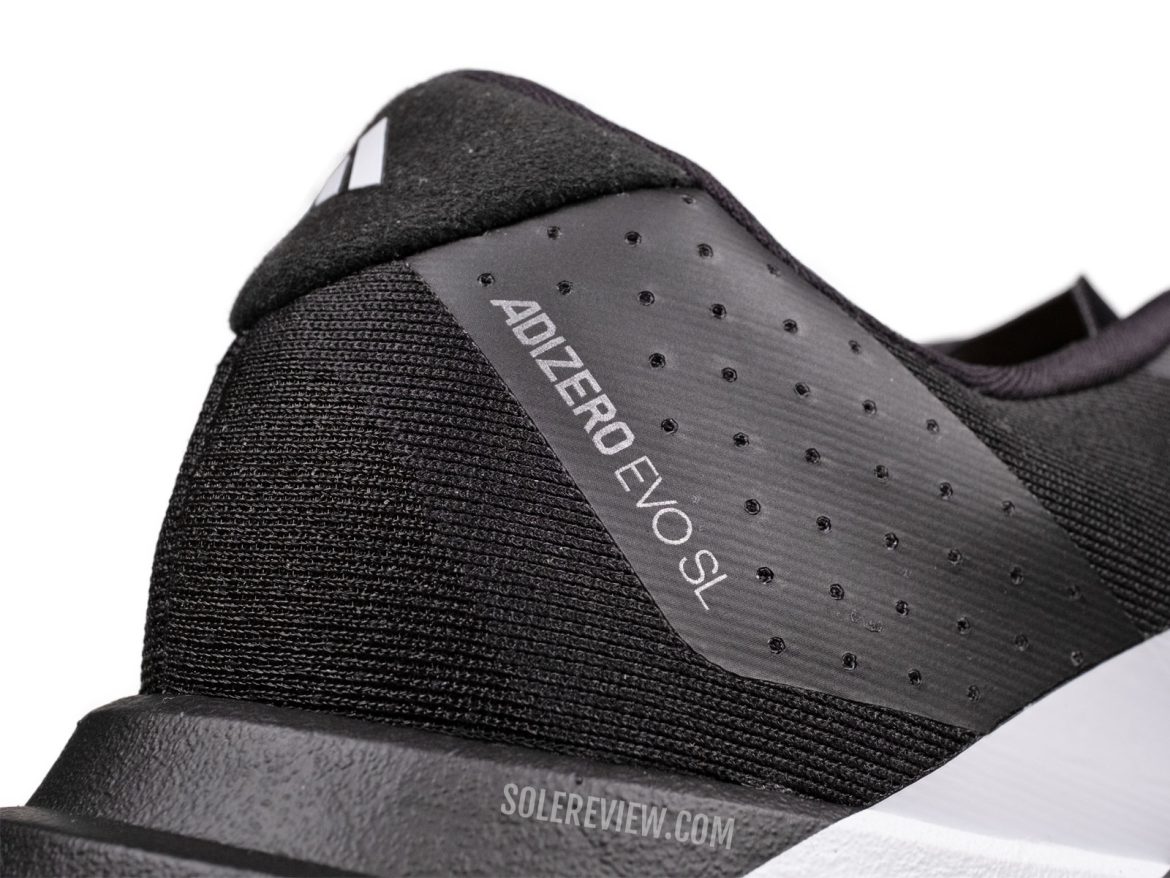 The heel counter of the adidas adizero EVO SL.