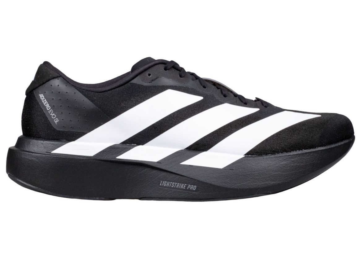 The side view of the adidas adizero EVO SL.