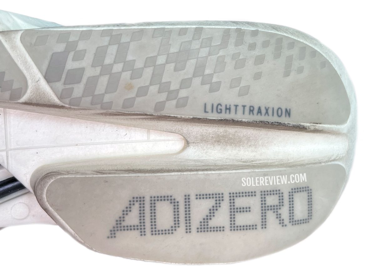 The scuffed heel cavity of the adidas Adios Pro 4.