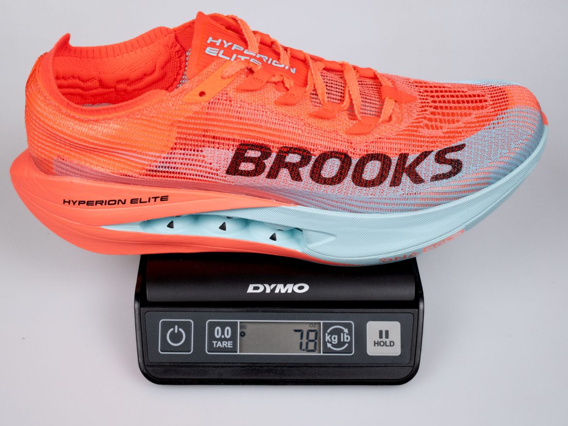 The weight of the Brooks Hyperion Elite 5.