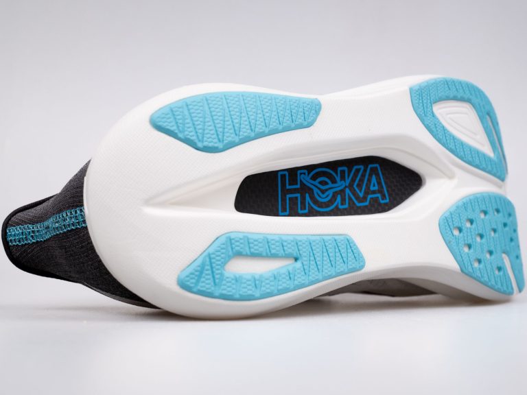 The exposed carbon plate of the Hoka Rocket X3.