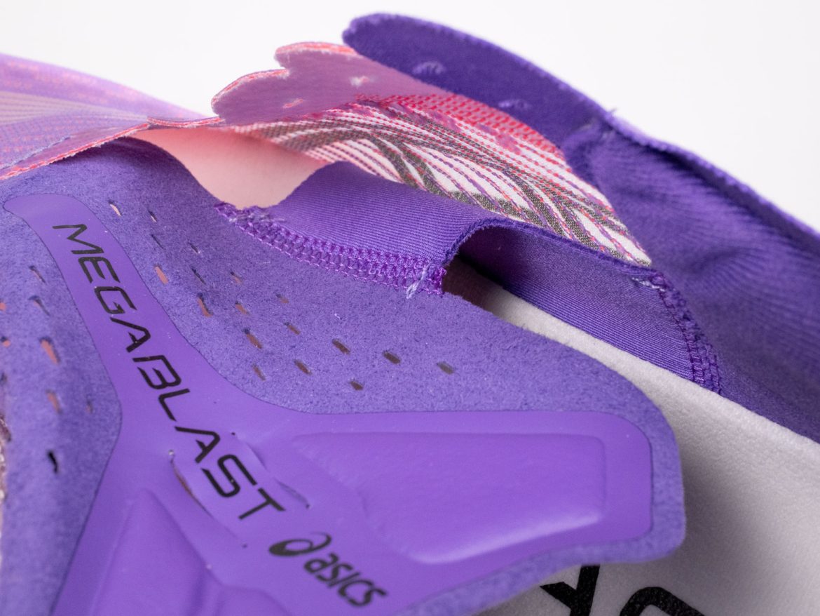 The tongue gusset or sleeve of the Asics Megablast.