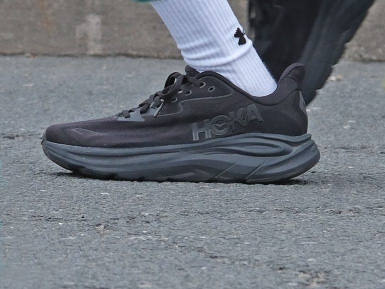 The Hoka Clifton 10 during heel strike.