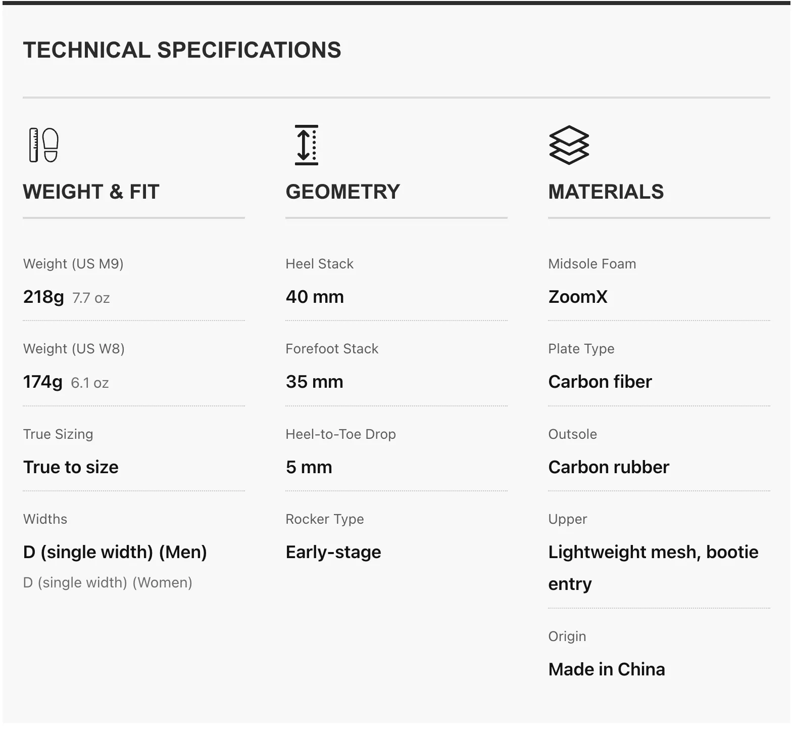 A screenshot of the specifications module.