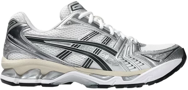 Asics Kayano 14 silver/white product box.