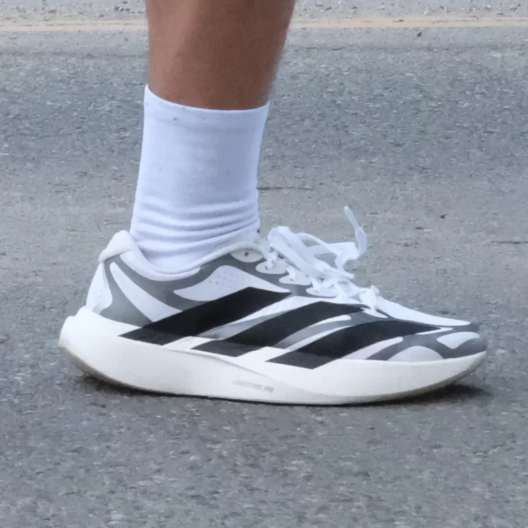 The adidas EVO SL EXO white on the road.