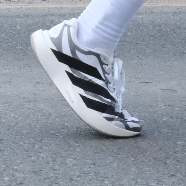 The adidas EVO SL EXO white on the road.